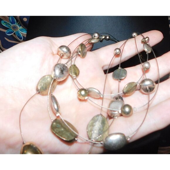 Metallic Beaded Multilayer Station Necklace - Picture 3 of 3